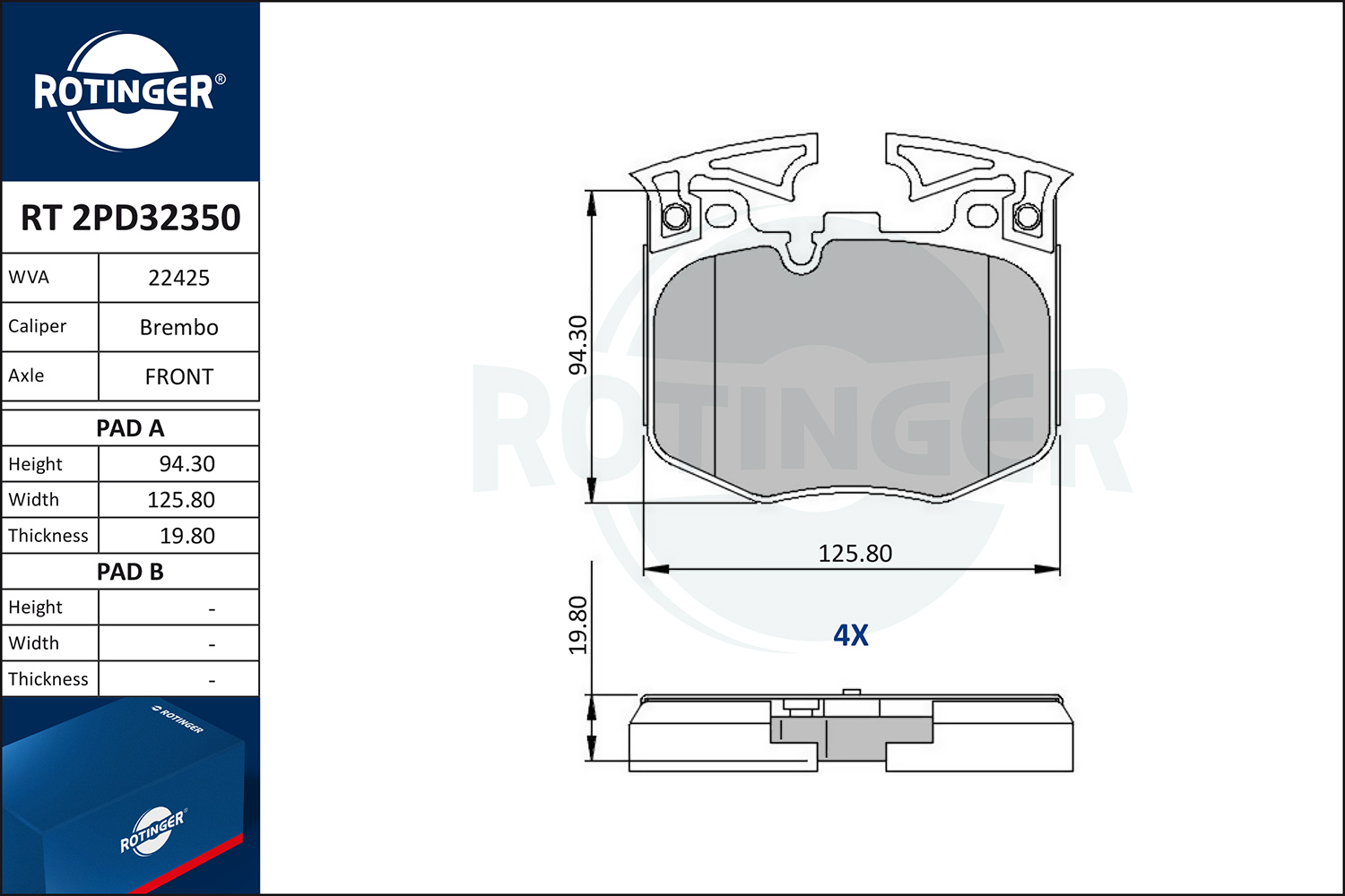 Set placute frana,frana disc RT 2PD32350 ROTINGER